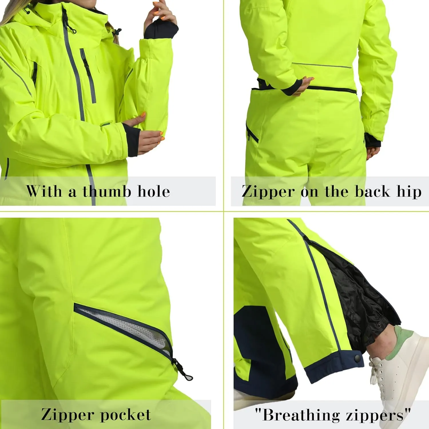 Women's One Piece Ski Suits Windproof Jumpsuit Waterproof Warm Breathable Detachable Hood Snowsuit For Snow Sports
