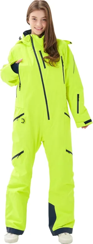 Women's One Piece Ski Suits Windproof Jumpsuit Waterproof Warm Breathable Detachable Hood Snowsuit For Snow Sports