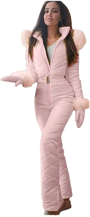 Womens One Piece Snowsuit 2024 Winter Onesie Warming Ski Suit Baggy Ski Outfits Outdoor Sports Skiwear
