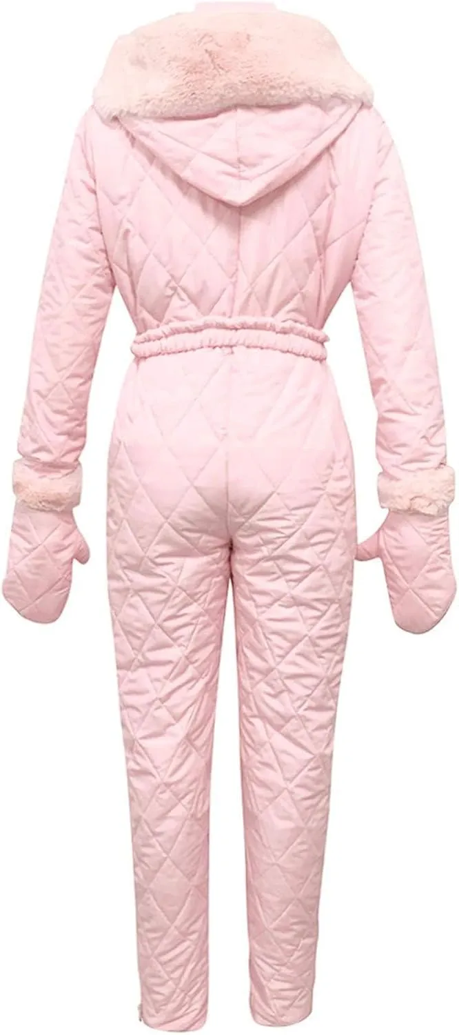 Womens One Piece Snowsuit 2024 Winter Onesie Warming Ski Suit Baggy Ski Outfits Outdoor Sports Skiwear
