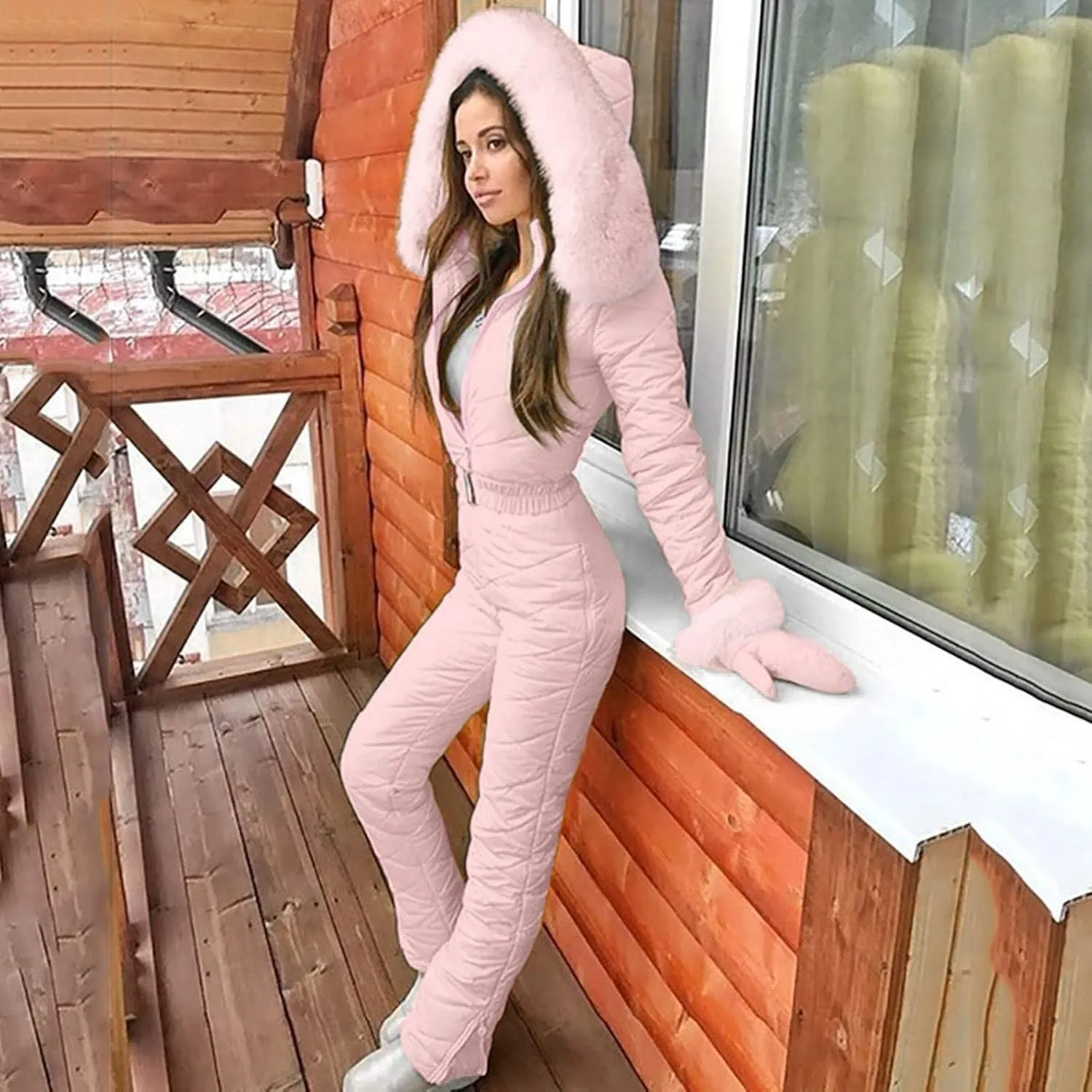 Womens One Piece Snowsuit 2024 Winter Onesie Warming Ski Suit Baggy Ski Outfits Outdoor Sports Skiwear