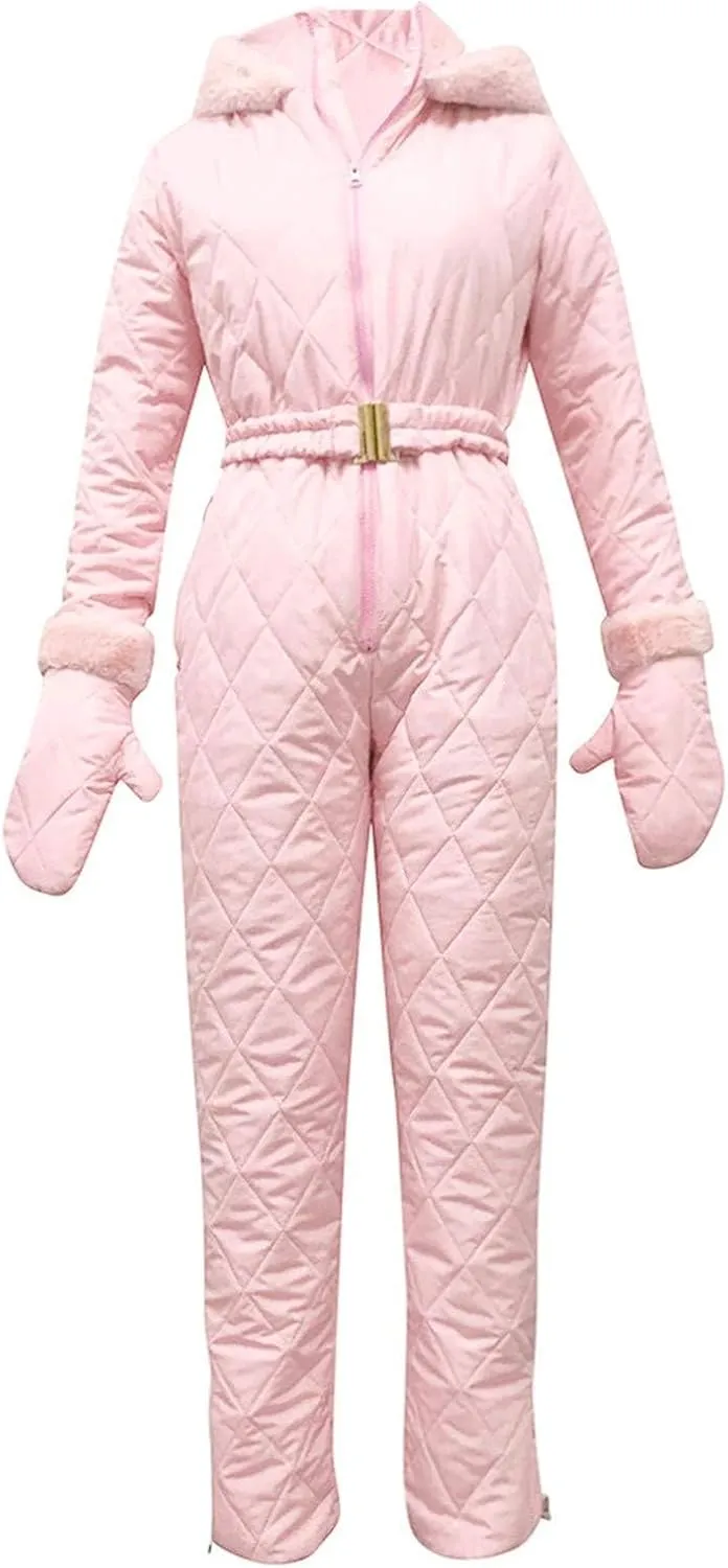 Womens One Piece Snowsuit 2024 Winter Onesie Warming Ski Suit Baggy Ski Outfits Outdoor Sports Skiwear