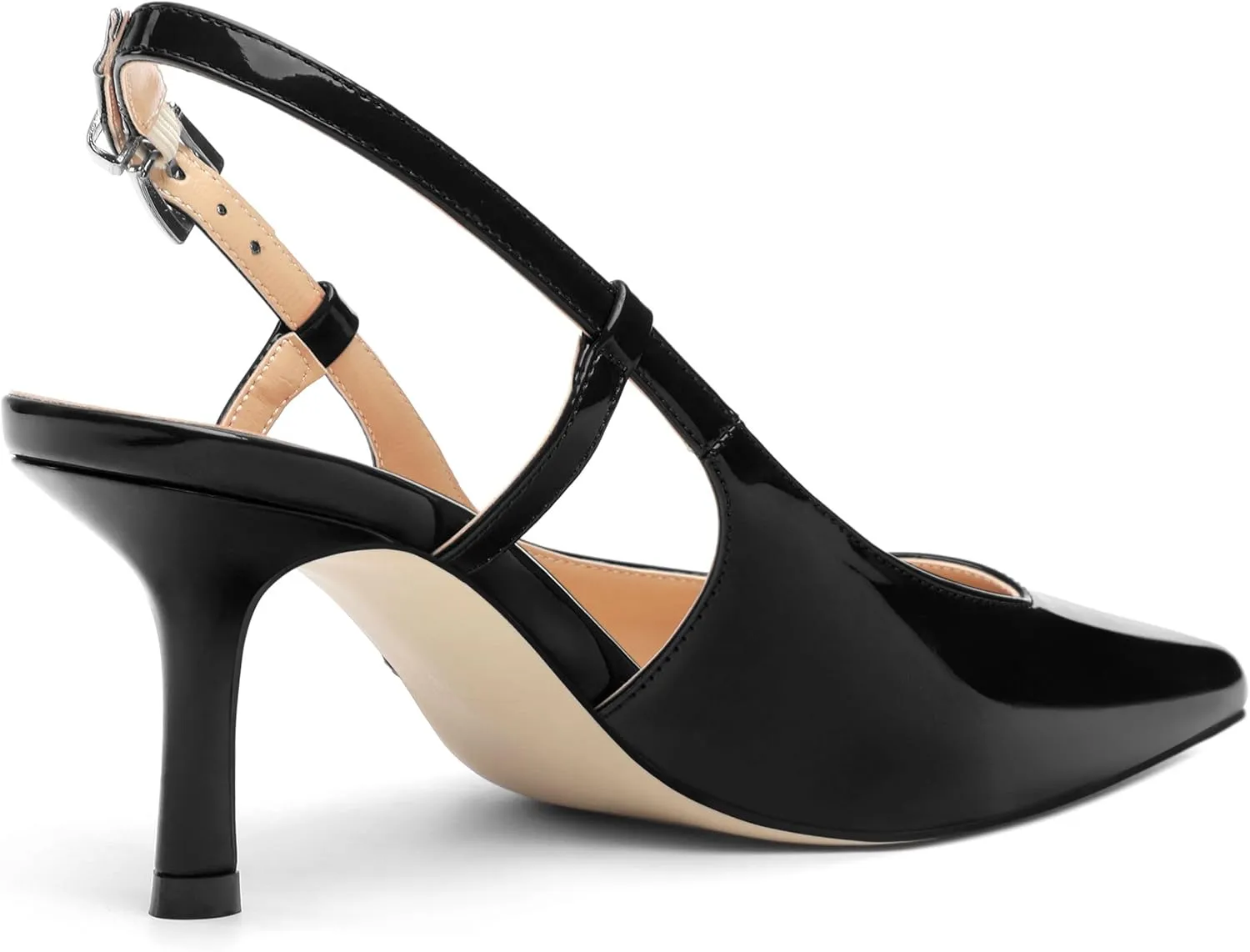 Women's Patent Leather Ankle Strap Slingback Pointed Toe Mid Heel Pumps Business Office Work Dress Shoes 2.55 Inch