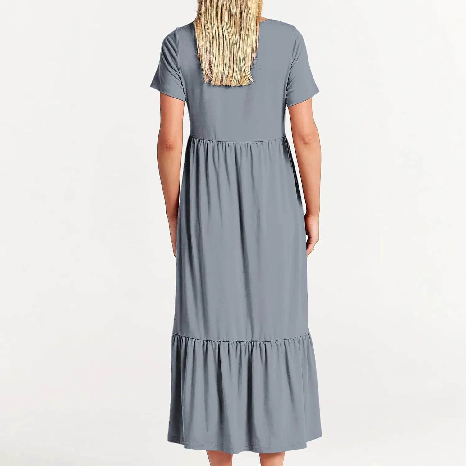 Women's Short Sleeve Casual Midi Dresses Simple Solid Color Sun Dresses Comfy Fashion Loose Fi Dress with Pockets