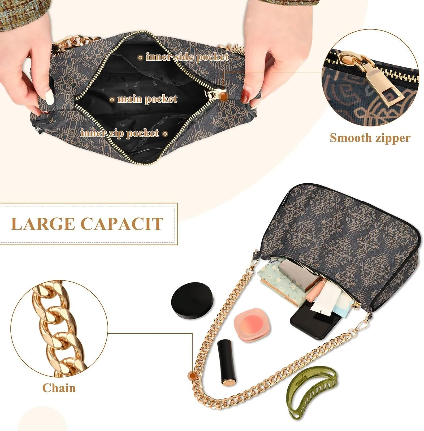 Women's Shoulder Handbags Chain Shoulder Brace for Women Bag Adultness Print Ladies Vacation Handbags Tote Purse,Multi1