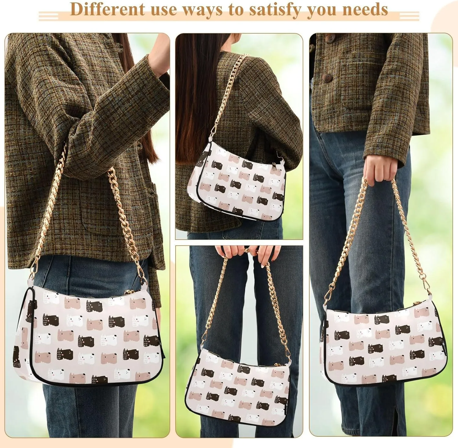 Women's Shoulder Handbags Chain Shoulder Brace for Women Bag Animal Pattern Ladies Vacation Handbags Tote Purse,Multi1