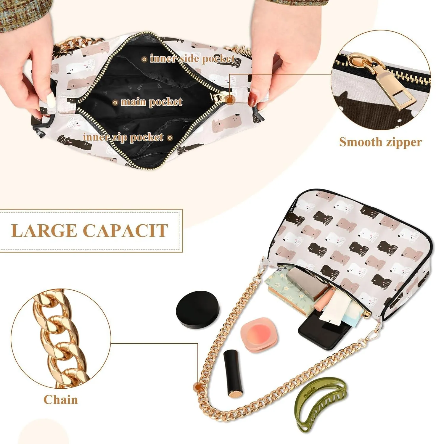 Women's Shoulder Handbags Chain Shoulder Brace for Women Bag Animal Pattern Ladies Vacation Handbags Tote Purse,Multi1