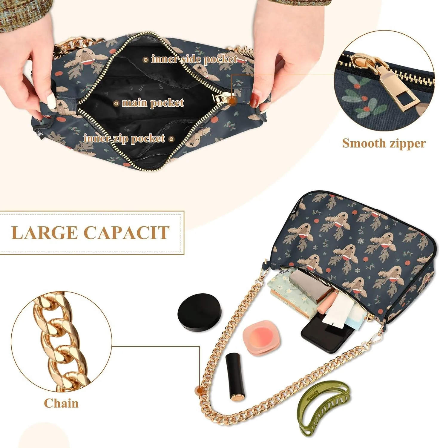 Women's Shoulder Handbags Chain Shoulder Brace for Women Bag Cute Print Ladies Vacation Handbags Tote Purse,Multi1