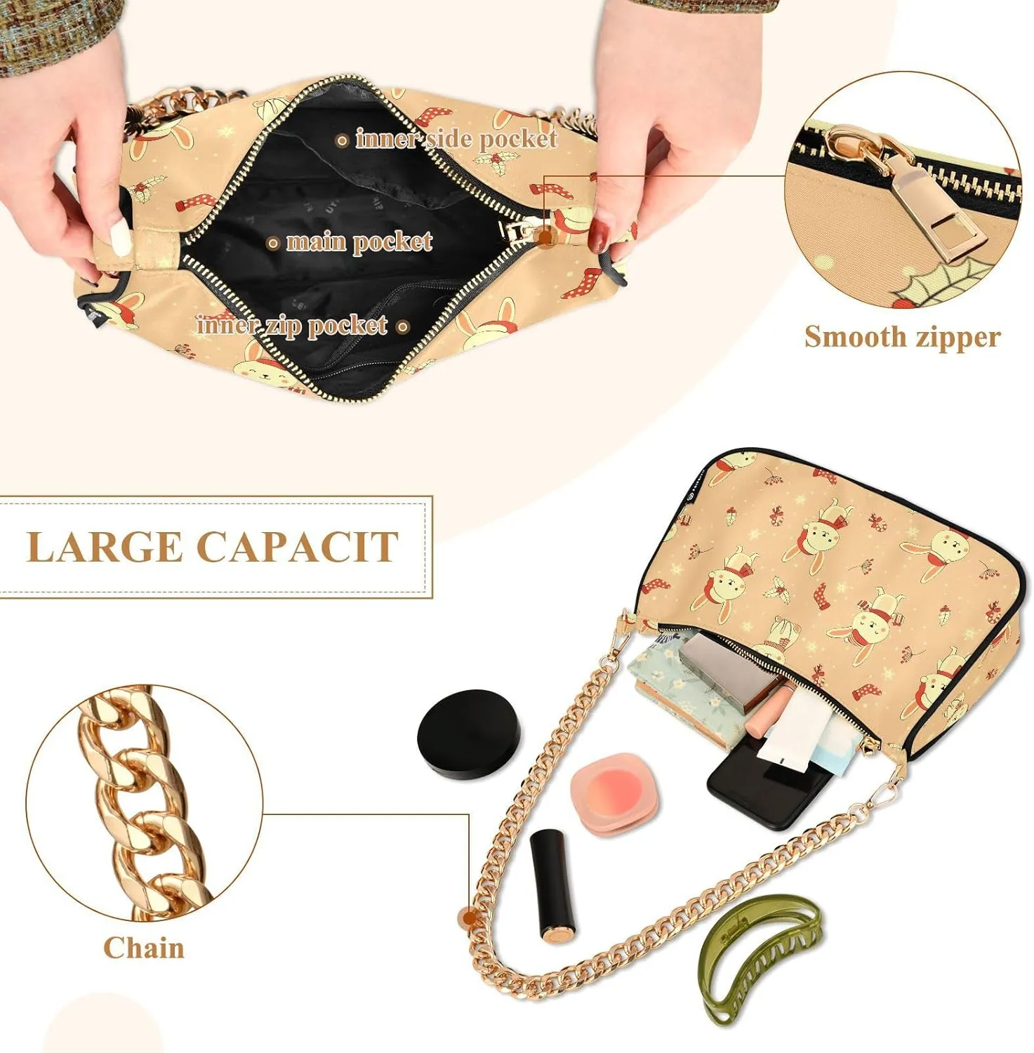 Women's Shoulder Handbags Chain Shoulder Brace for Women Bag Cute Print Ladies Vacation Handbags Tote Purse,Multi1