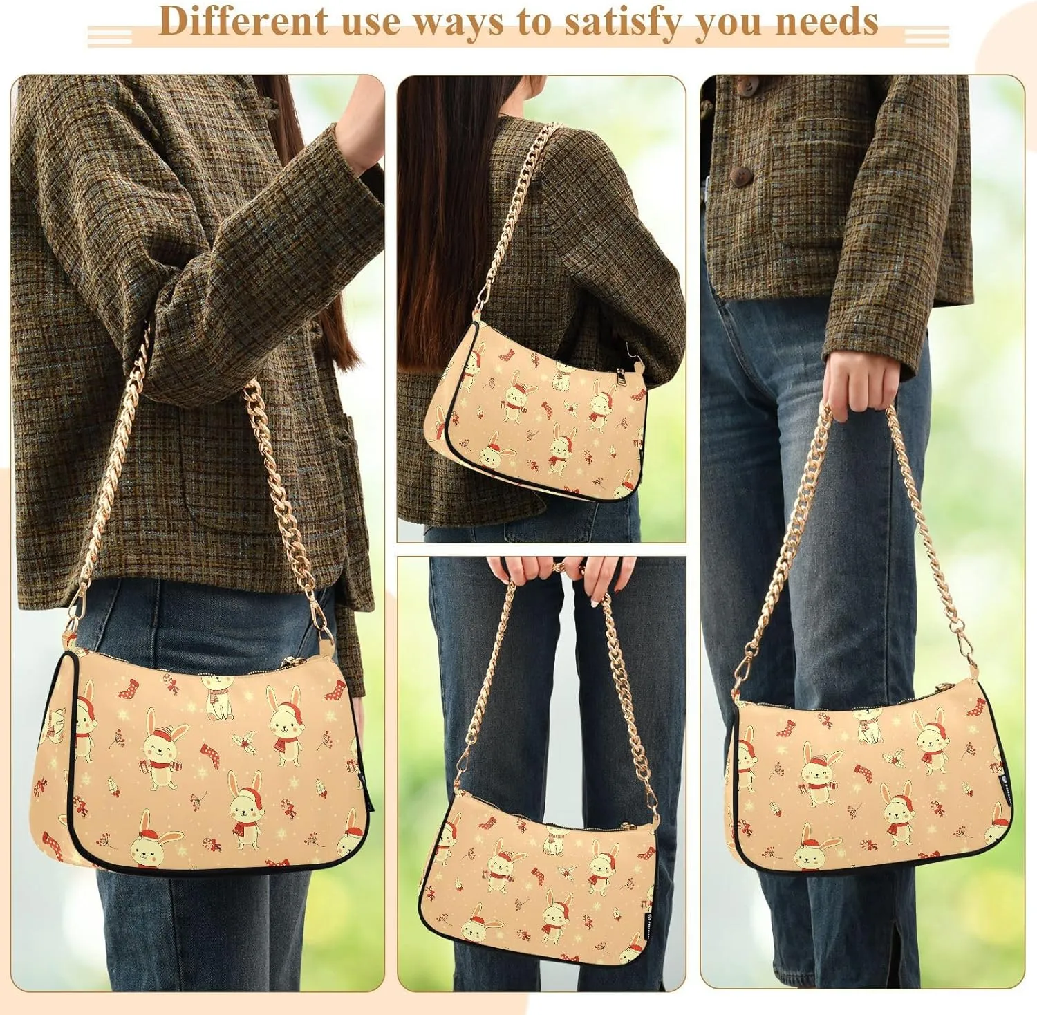 Women's Shoulder Handbags Chain Shoulder Brace for Women Bag Cute Print Ladies Vacation Handbags Tote Purse,Multi1