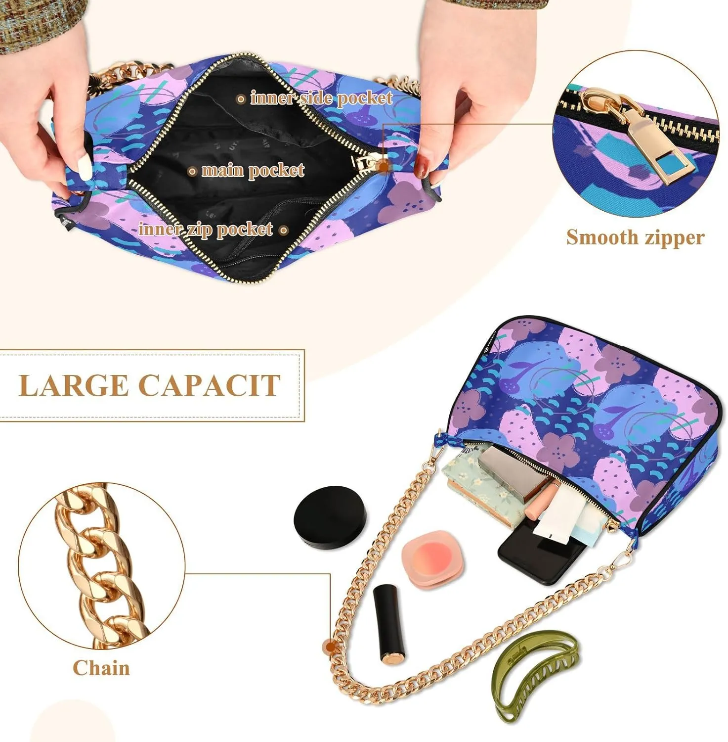 Women's Shoulder Handbags Chain Shoulder Brace for Women Bag Doodle Print Ladies Vacation Handbags Tote Purse,Multi1