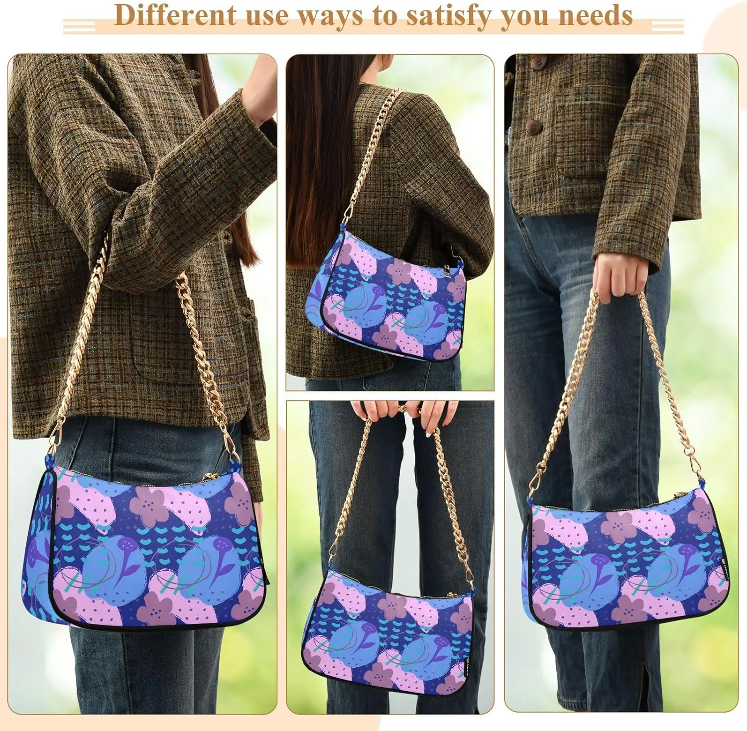 Women's Shoulder Handbags Chain Shoulder Brace for Women Bag Doodle Print Ladies Vacation Handbags Tote Purse,Multi1