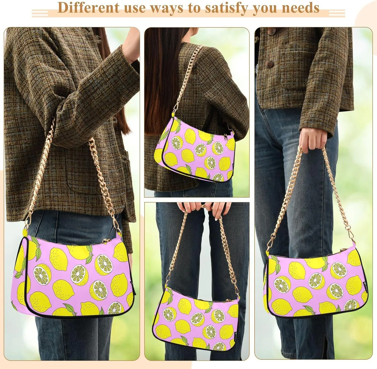 Women's Shoulder Handbags Chain Shoulder Brace for Women Bag Fruits Print Ladies Vacation Handbags Tote Purse,Multi1