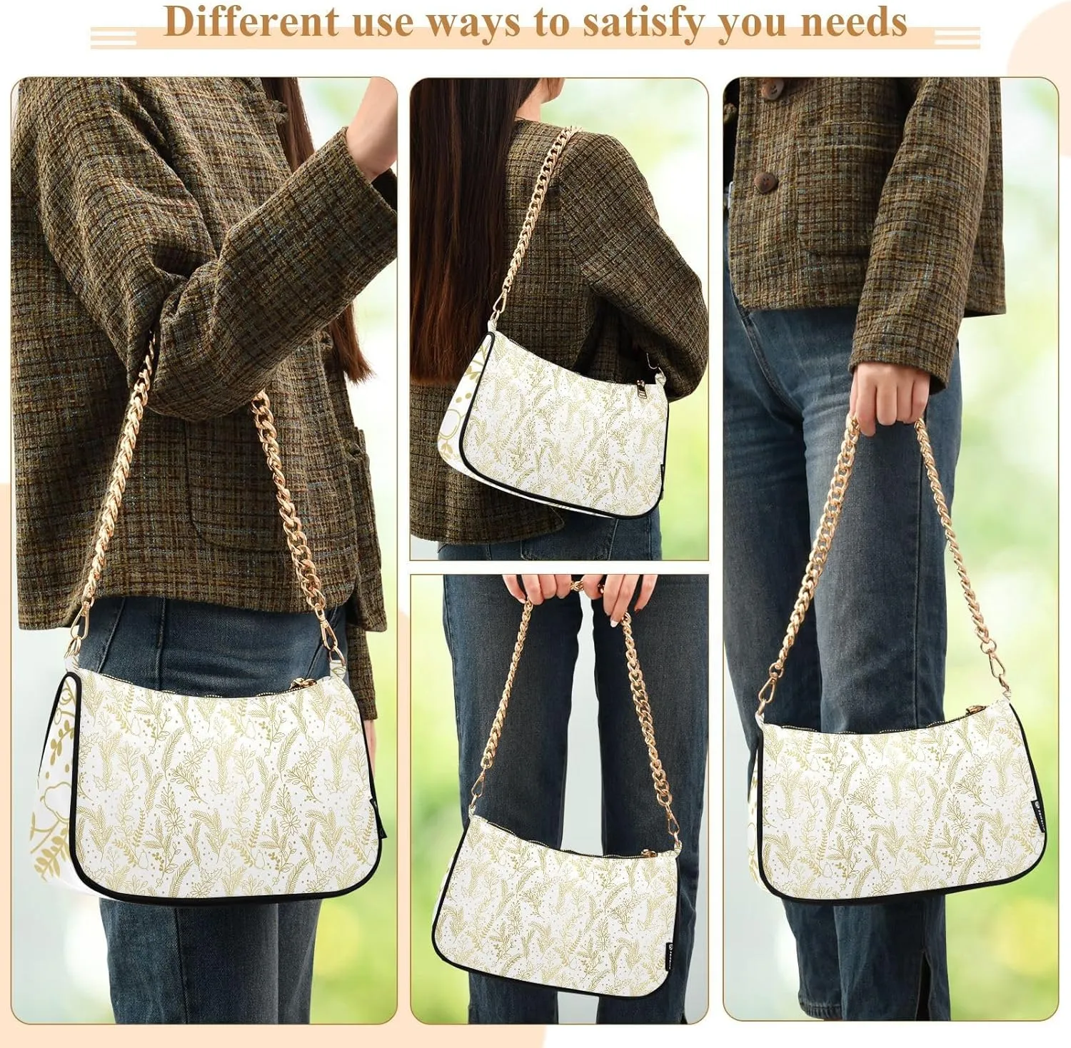 Women's Shoulder Handbags Chain Shoulder Brace for Women Bag Leaves Pattern Ladies Vacation Handbags Tote Purse,Multi1