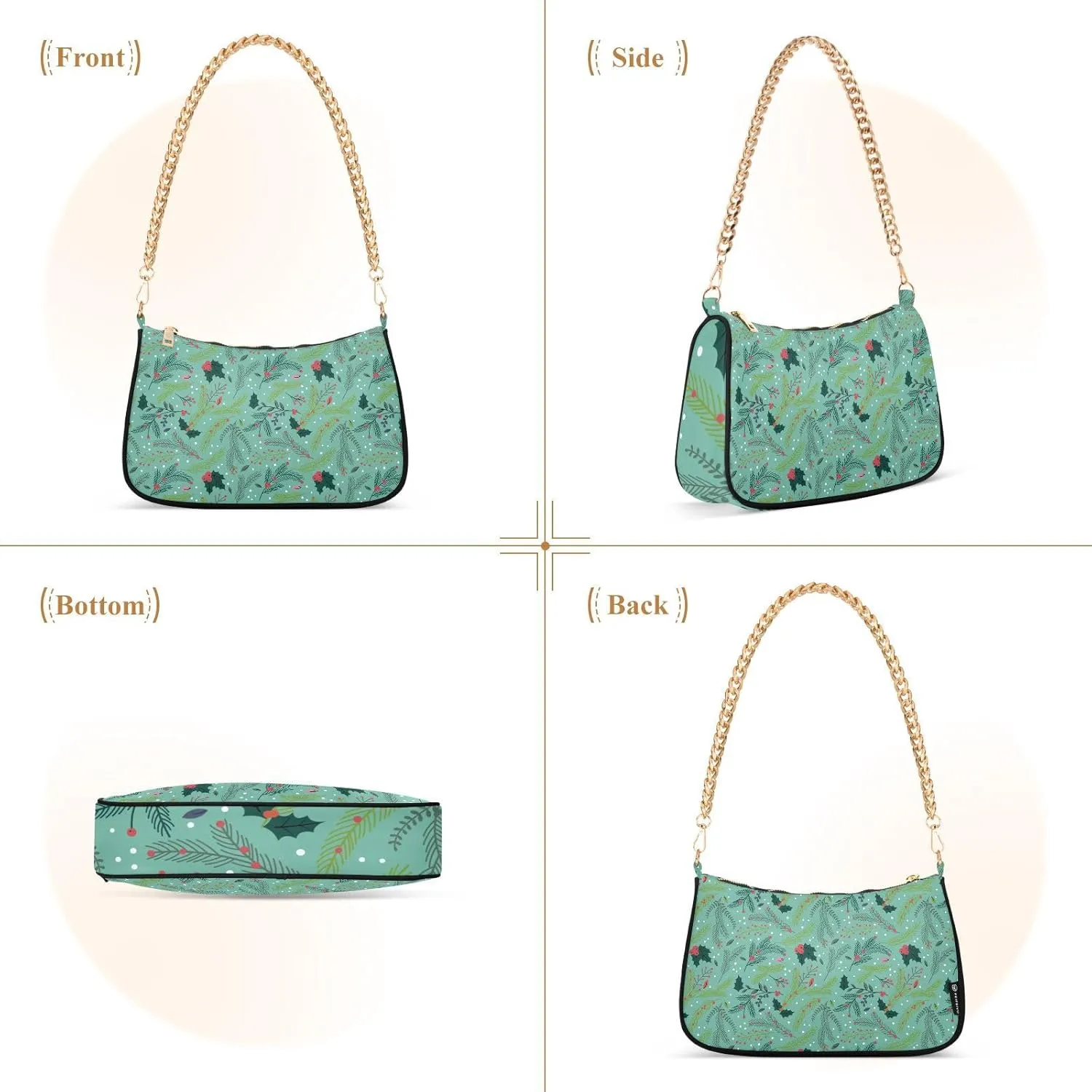 Women's Shoulder Handbags Chain Shoulder Brace for Women Bag Leaves Print Ladies Vacation Handbags Tote Purse,Multi1