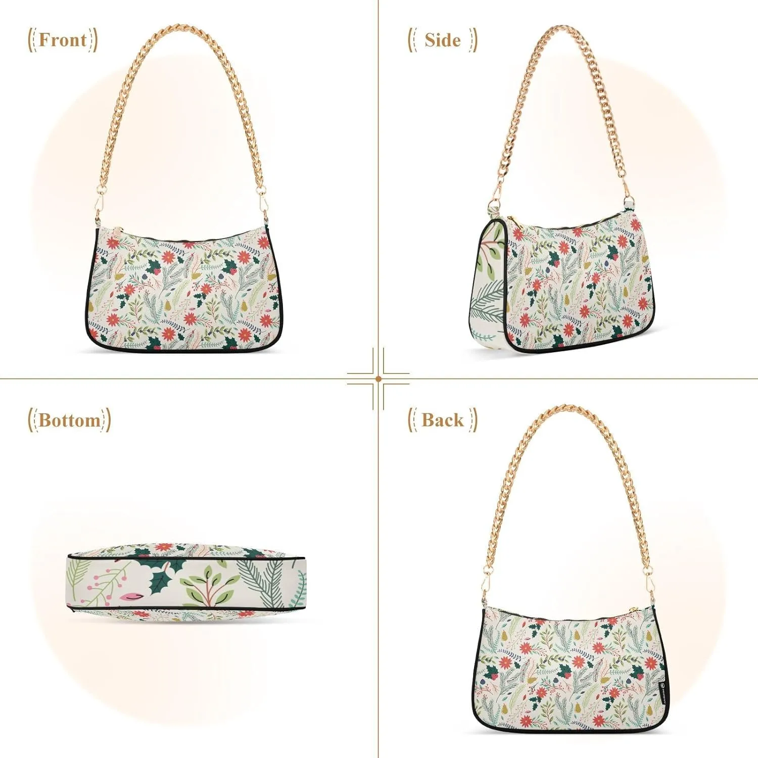 Women's Shoulder Handbags Chain Shoulder Brace for Women Bag Leaves Print Ladies Vacation Handbags Tote Purse,Multi1