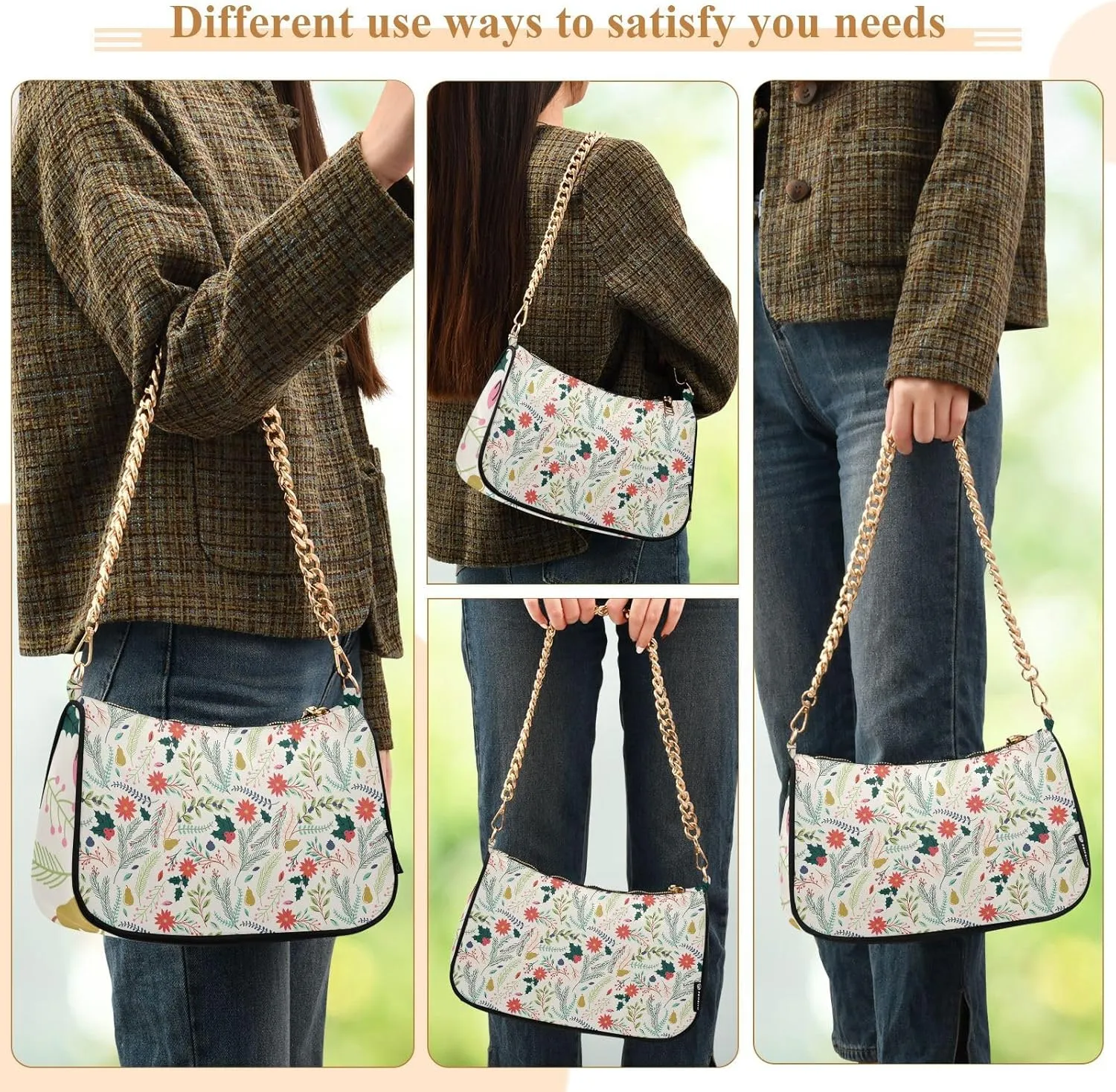 Women's Shoulder Handbags Chain Shoulder Brace for Women Bag Leaves Print Ladies Vacation Handbags Tote Purse,Multi1