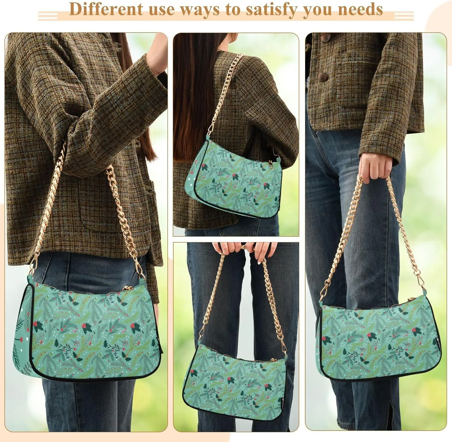Women's Shoulder Handbags Chain Shoulder Brace for Women Bag Leaves Print Ladies Vacation Handbags Tote Purse,Multi1