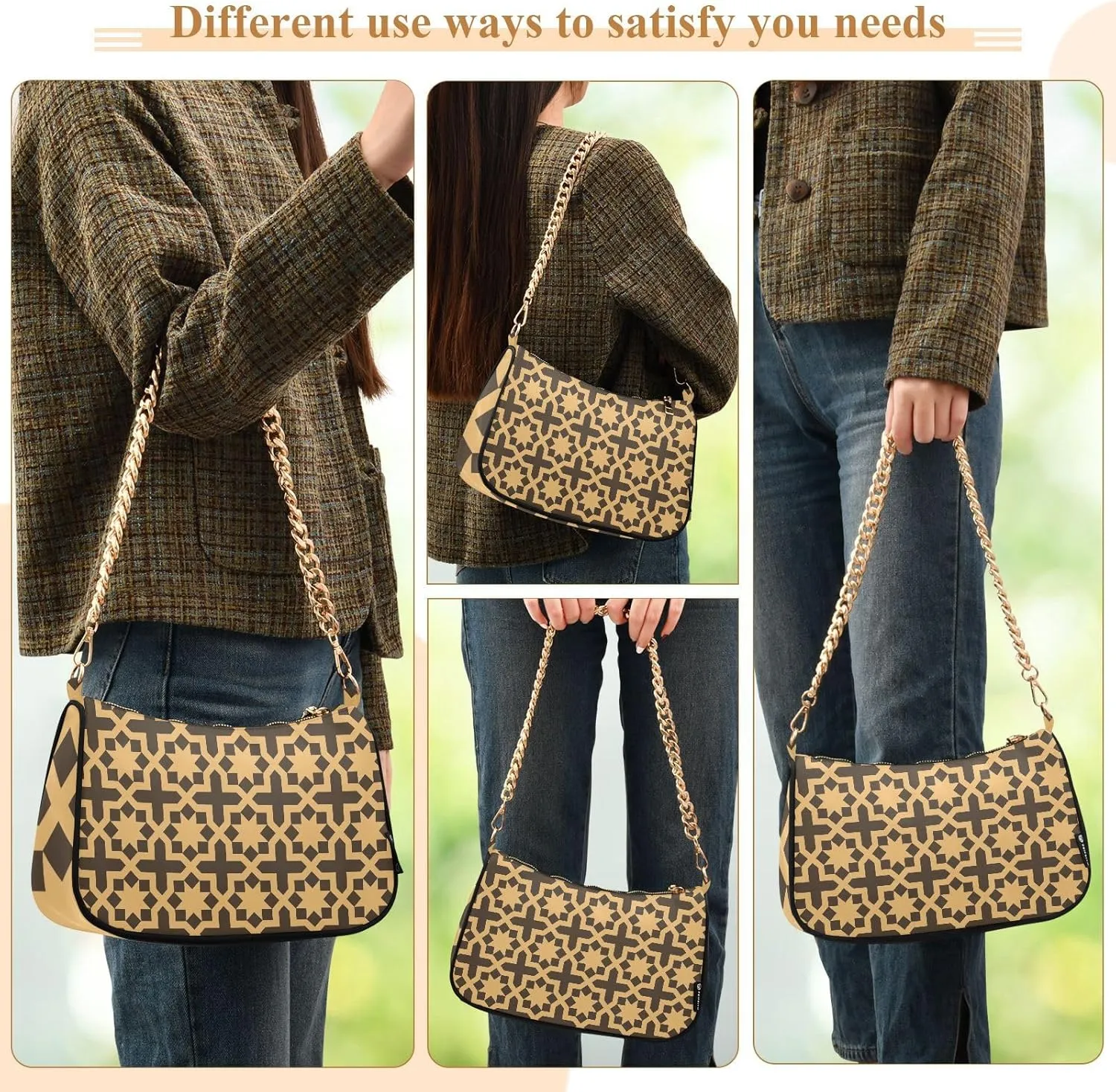 Women's Shoulder Handbags Chain Shoulder Brace for Women Bag Plaid Print Ladies Vacation Handbags Tote Purse,Multi1
