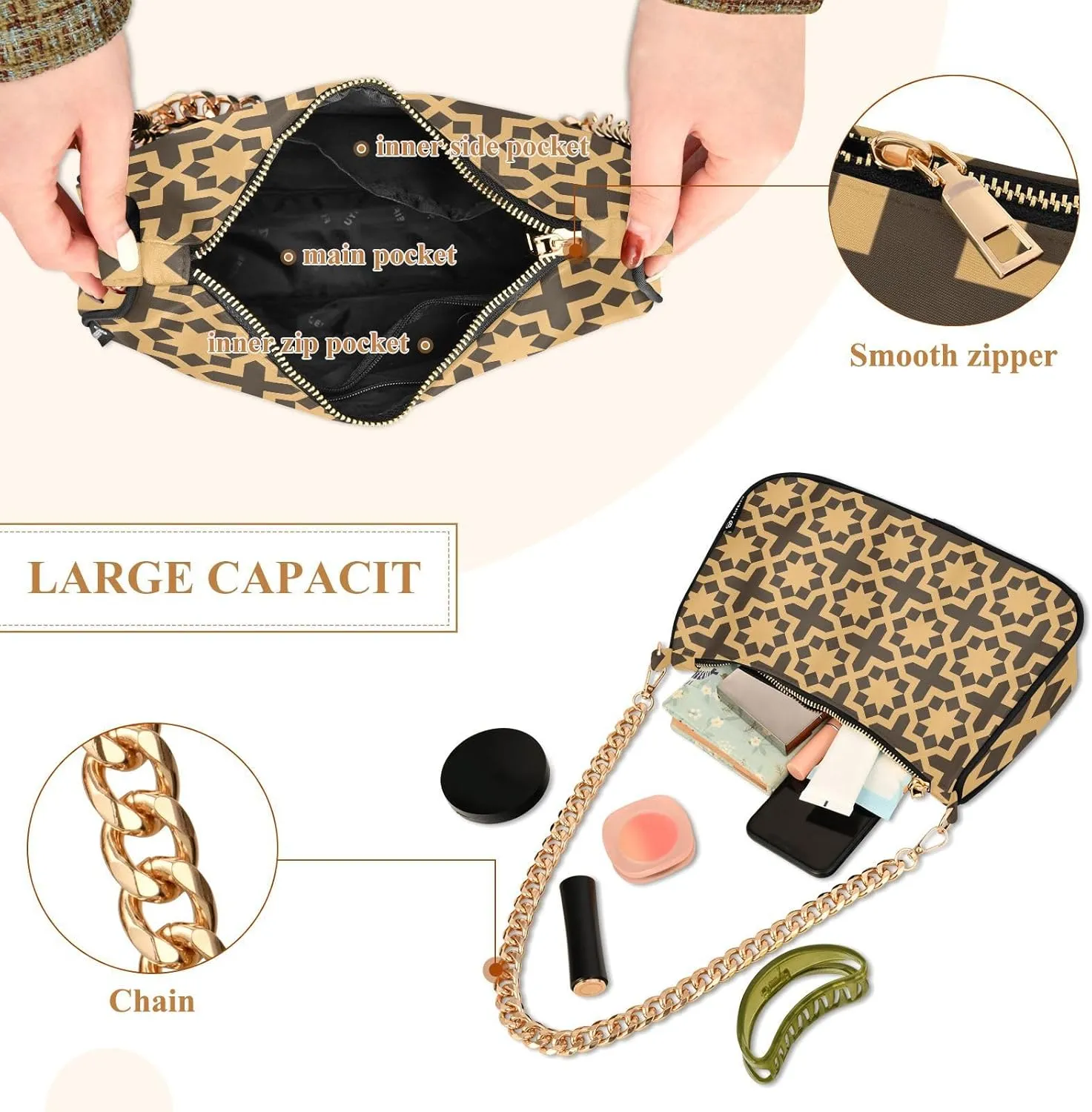 Women's Shoulder Handbags Chain Shoulder Brace for Women Bag Plaid Print Ladies Vacation Handbags Tote Purse,Multi1
