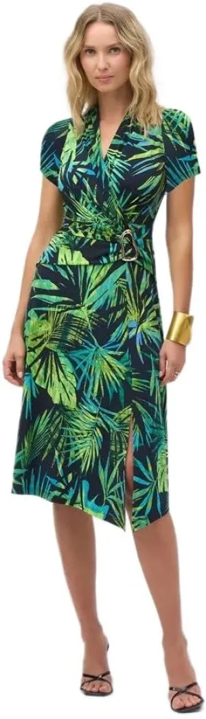 Women's Silky Knit Tropical Print Fit and Flare Dress