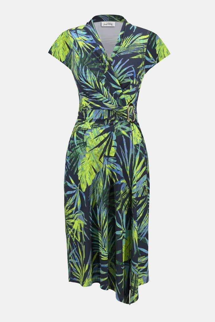 Women's Silky Knit Tropical Print Fit and Flare Dress