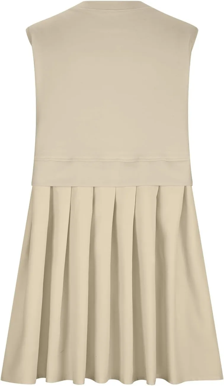 Womens Sleeveless Loose Beach Dress Simple Solid Color Sundresses Casual Crewneck Fashion 2024 Tank Dress