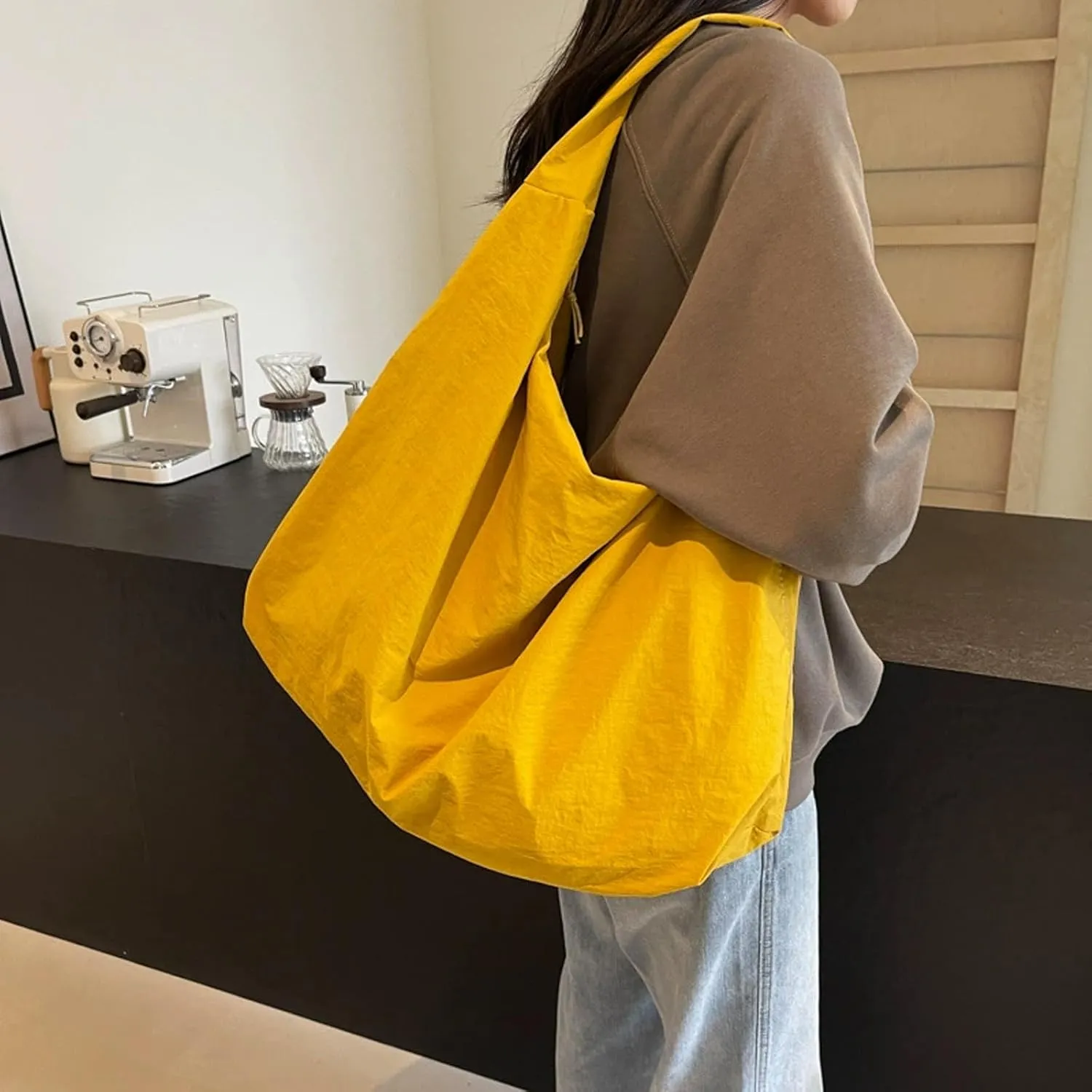 Women's Solid Color Textured Draped Tote Bag, Canvas Large Capacity Fashion Versatile Shoulder Bag for Shopping with Travel