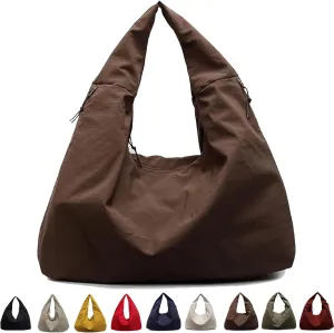 Women's Solid Color Textured Draped Tote Bag, Canvas Large Capacity Fashion Versatile Shoulder Bag for Shopping with Travel