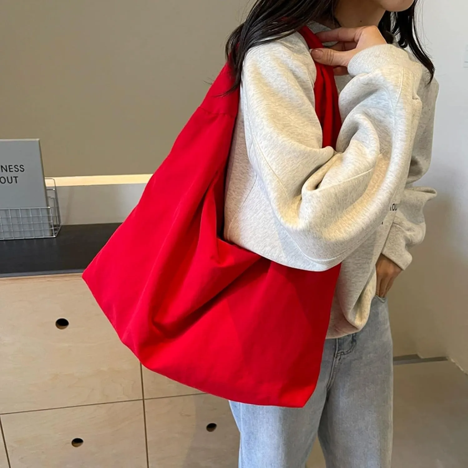 Women's Solid Color Textured Draped Tote Bag, Canvas Large Capacity Fashion Versatile Shoulder Bag for Shopping with Travel