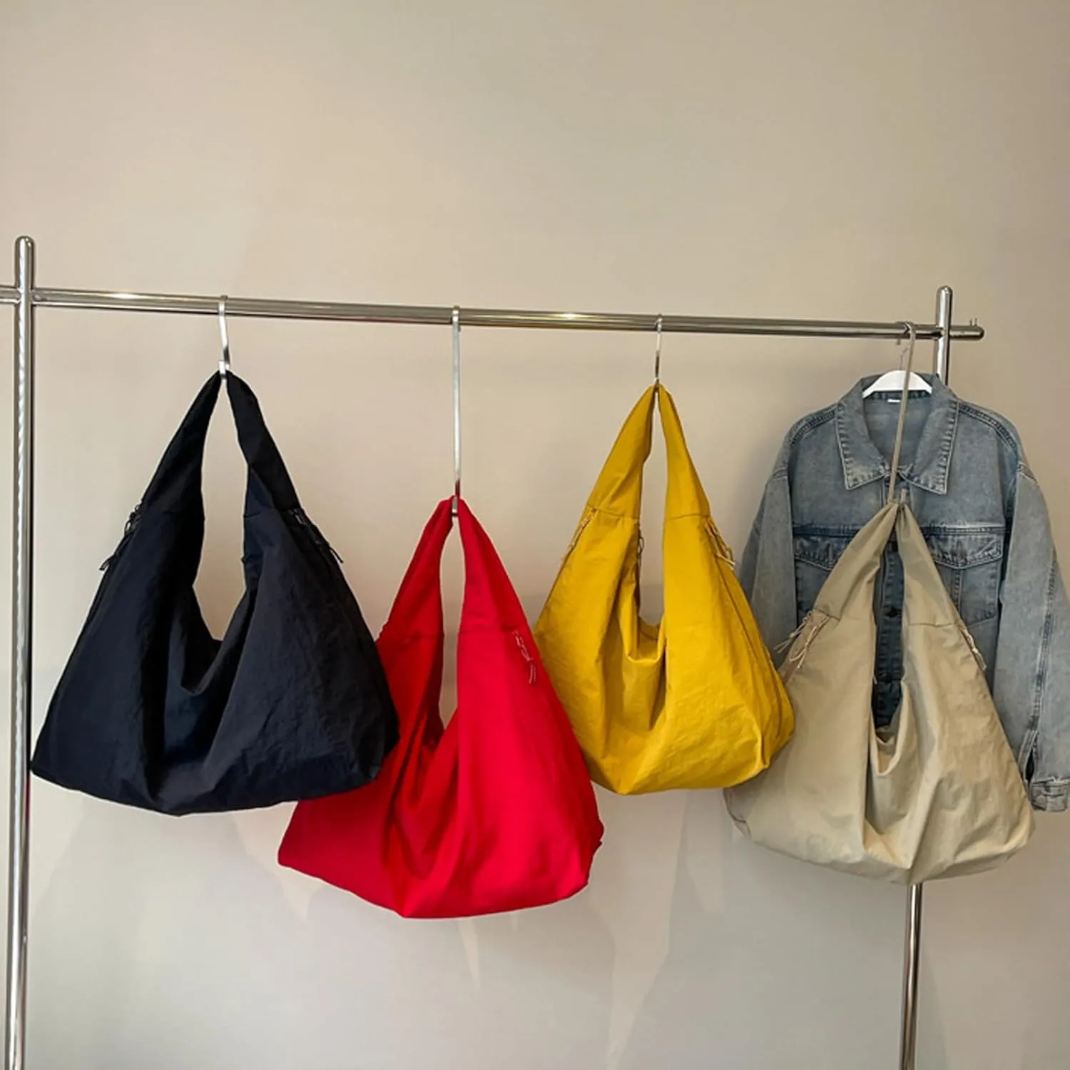 Women's Solid Color Textured Draped Tote Bag, Canvas Large Capacity Fashion Versatile Shoulder Bag for Shopping with Travel