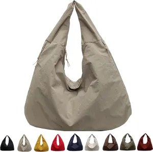 Women's Solid Color Textured Draped Tote Bag, Canvas Large Capacity Fashion Versatile Shoulder Bag for Shopping with Travel