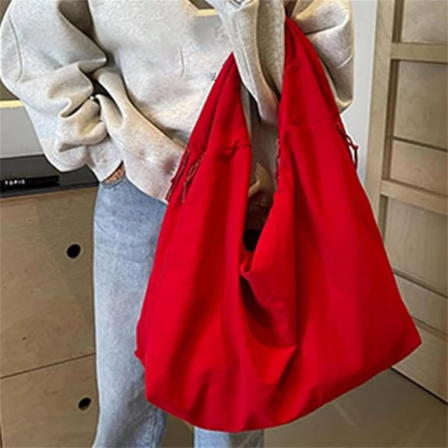 Women's Solid Color Textured Draped Tote Bag, Large Capacity Fashion Versatile Shoulder Bag, Casual Canvas Tote Bag