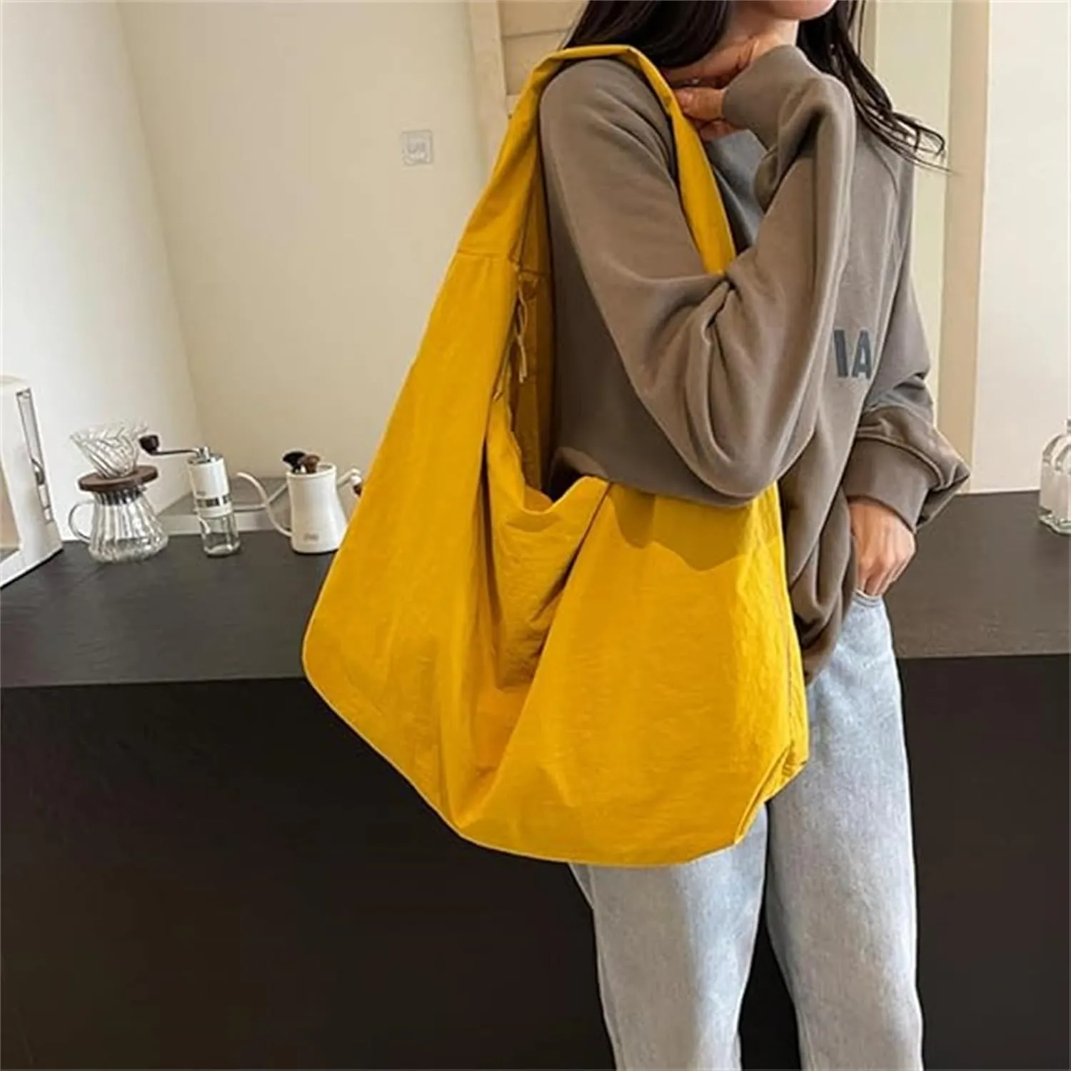 Women's Solid Color Textured Draped Tote Bag, Large Capacity Fashion Versatile Shoulder Bag, Casual Canvas Tote Bag