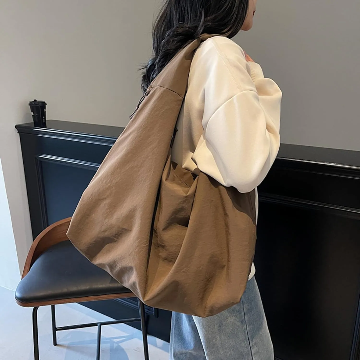 Women's Solid Color Textured Draped Tote Bag, New Large Capacity Minimalist Versatile Shoulder Bag