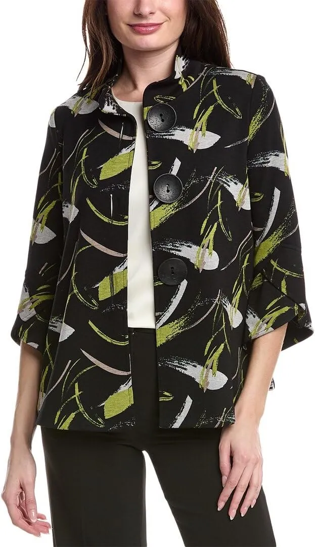 Women's Sweater Knit Abstract Print Trapeze Jacket