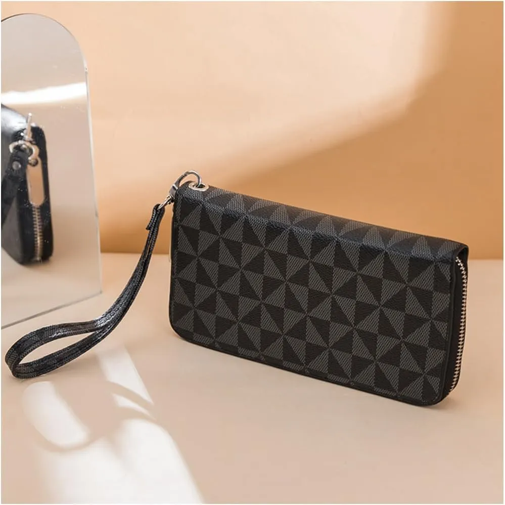 Women's wallet Large capacity travel zipper wallet multi card men's mobile phone change wallet (Black)