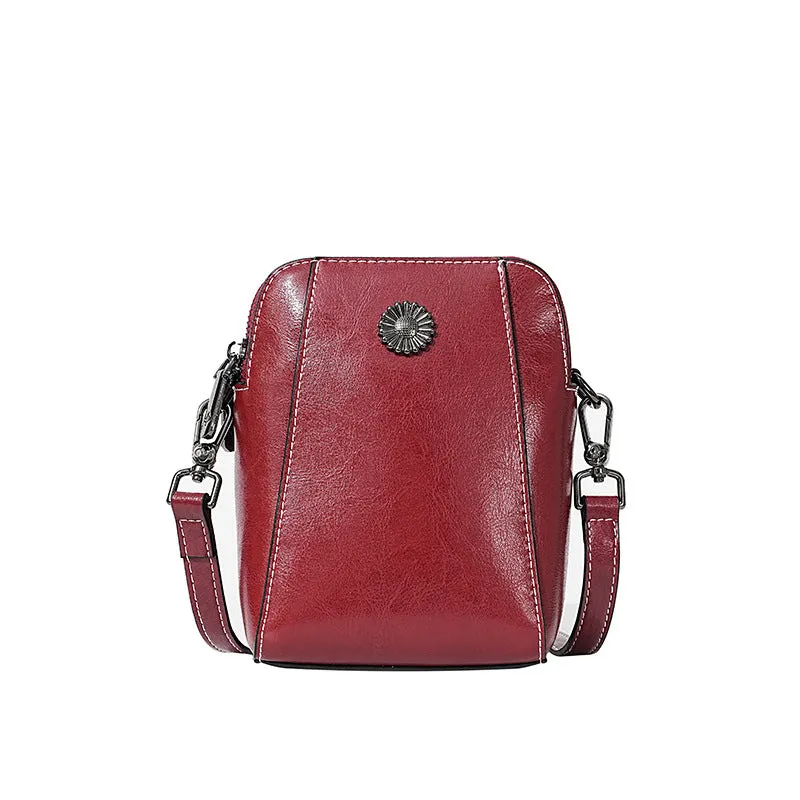 Women's Wax Cowhide Fashion Leather Temperament Lady Crossbody Bags