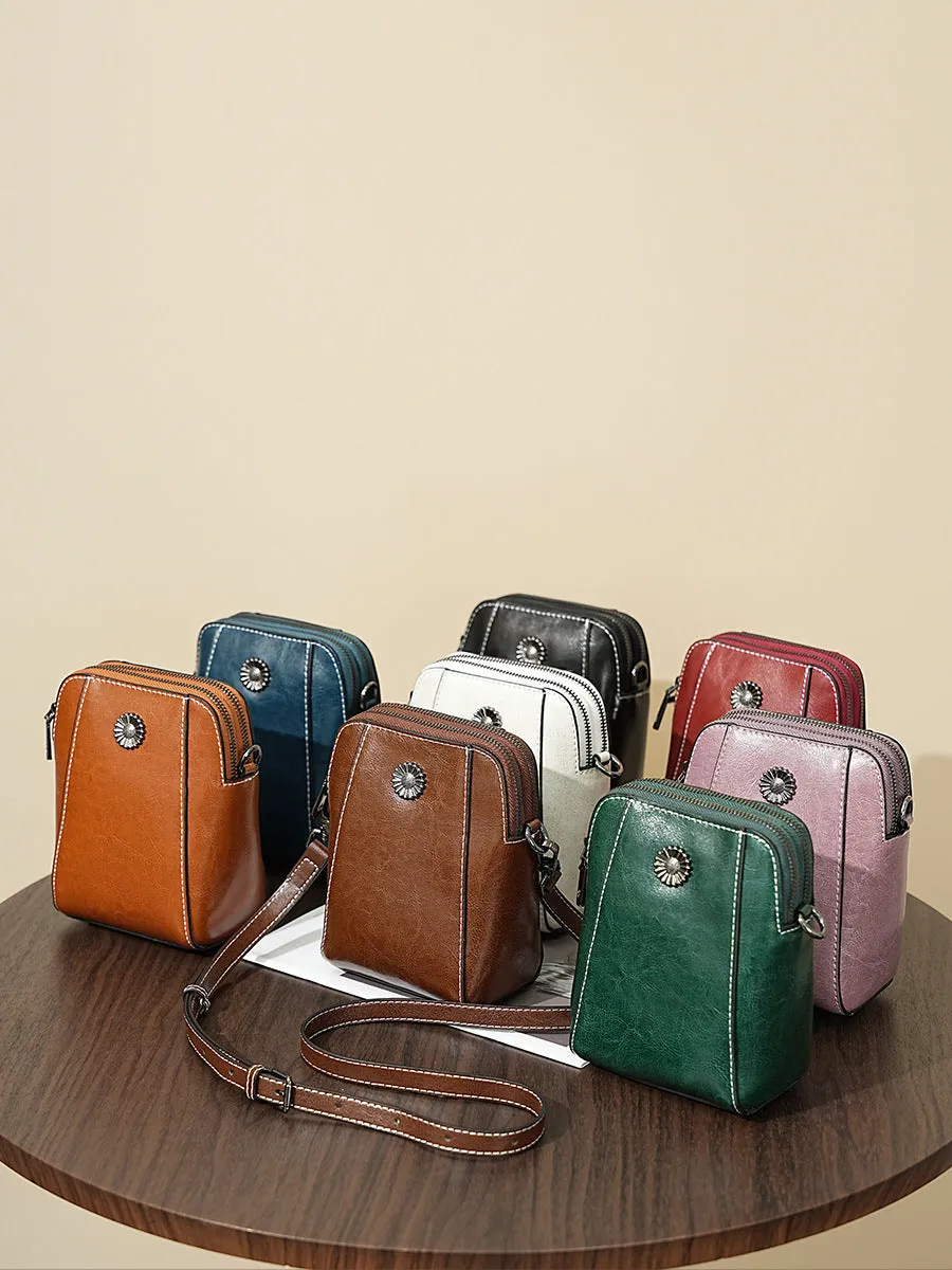 Women's Wax Cowhide Fashion Leather Temperament Lady Crossbody Bags
