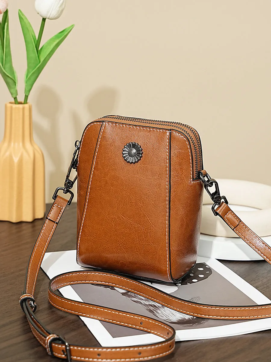 Women's Wax Cowhide Fashion Leather Temperament Lady Crossbody Bags