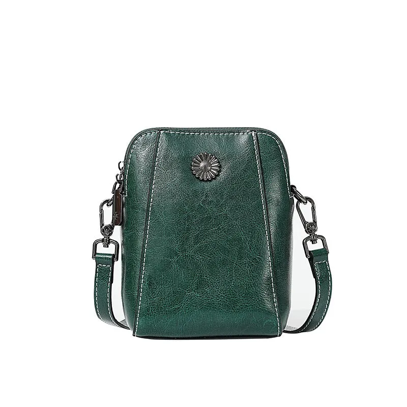 Women's Wax Cowhide Fashion Leather Temperament Lady Crossbody Bags
