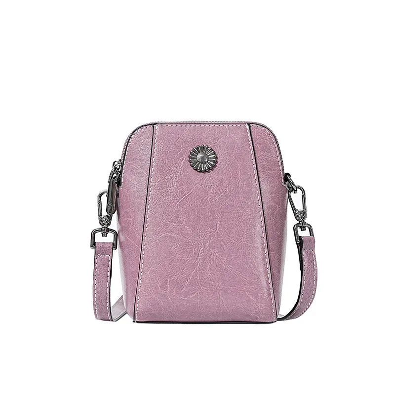 Women's Wax Cowhide Fashion Leather Temperament Lady Crossbody Bags