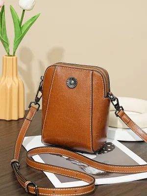 Women's Wax Cowhide Fashion Leather Temperament Lady Crossbody Bags