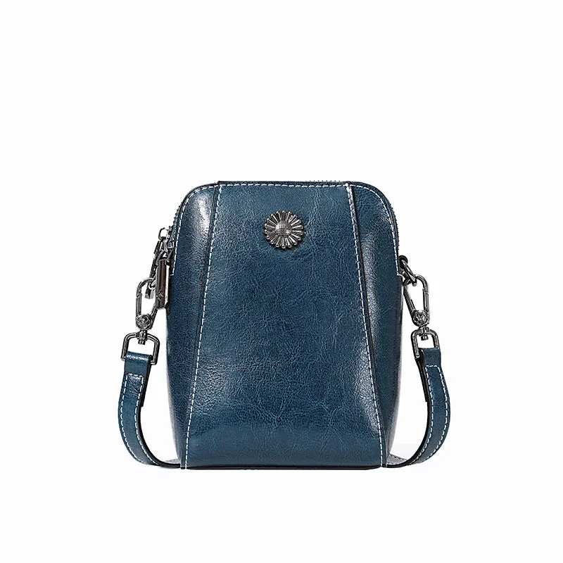 Women's Wax Cowhide Fashion Leather Temperament Lady Crossbody Bags