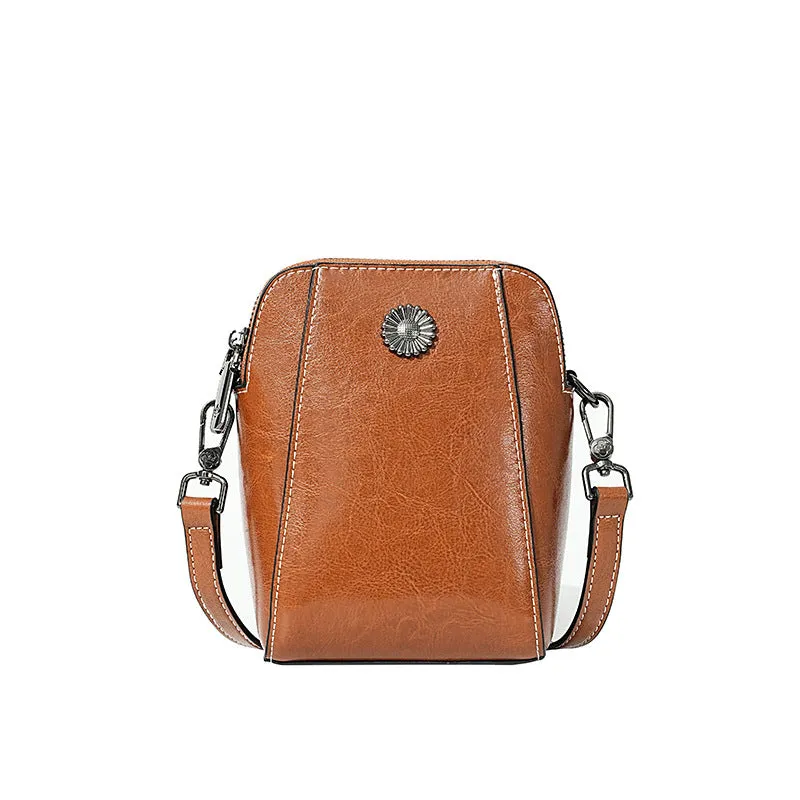 Women's Wax Cowhide Fashion Leather Temperament Lady Crossbody Bags