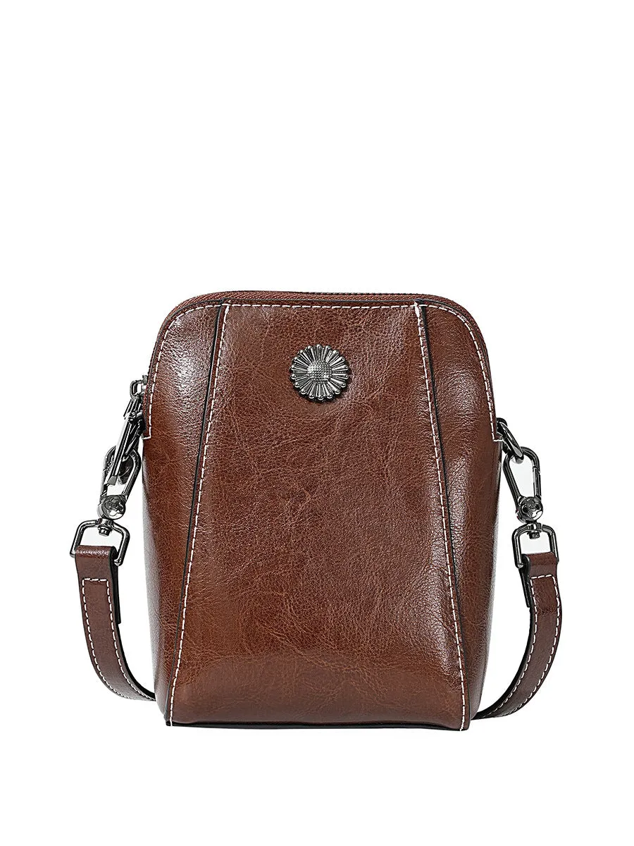Women's Wax Cowhide Fashion Leather Temperament Lady Crossbody Bags