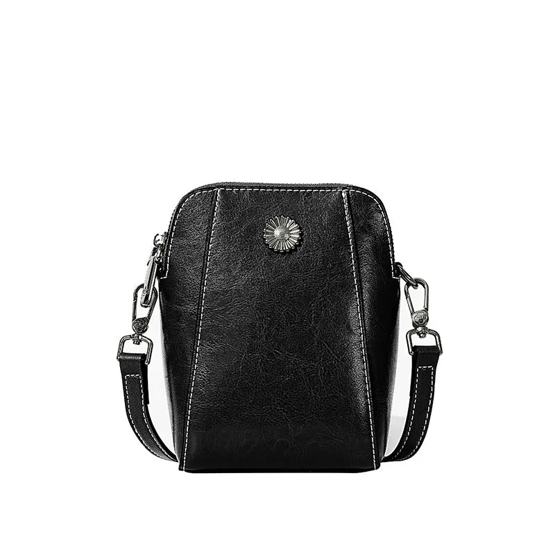 Women's Wax Cowhide Fashion Leather Temperament Lady Crossbody Bags