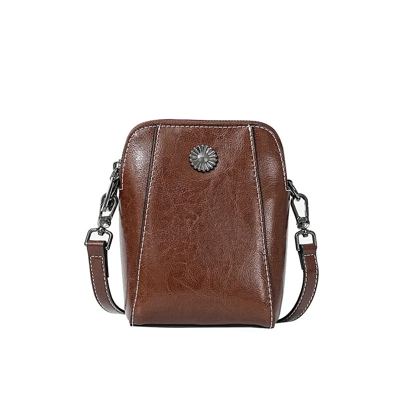 Women's Wax Cowhide Fashion Leather Temperament Lady Crossbody Bags