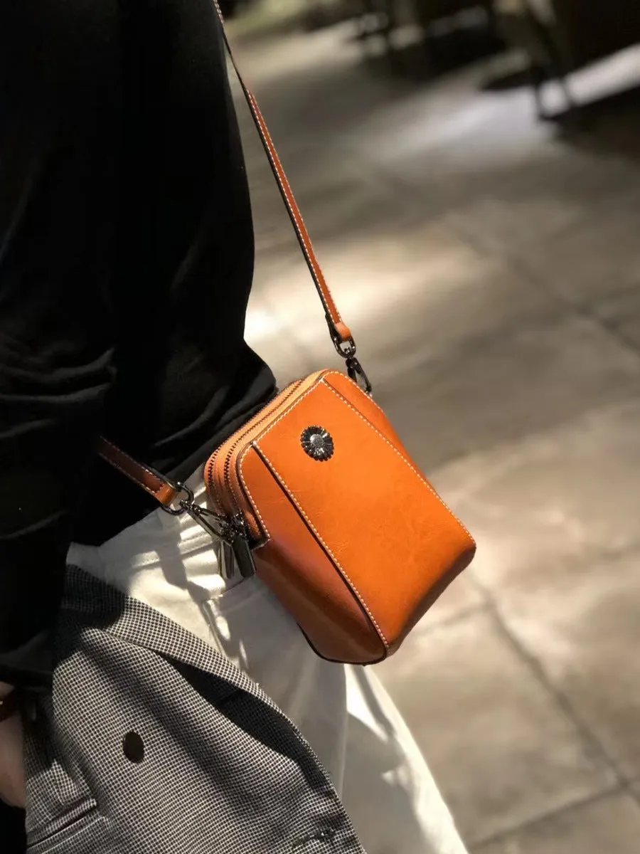 Women's Wax Cowhide Fashion Leather Temperament Lady Crossbody Bags