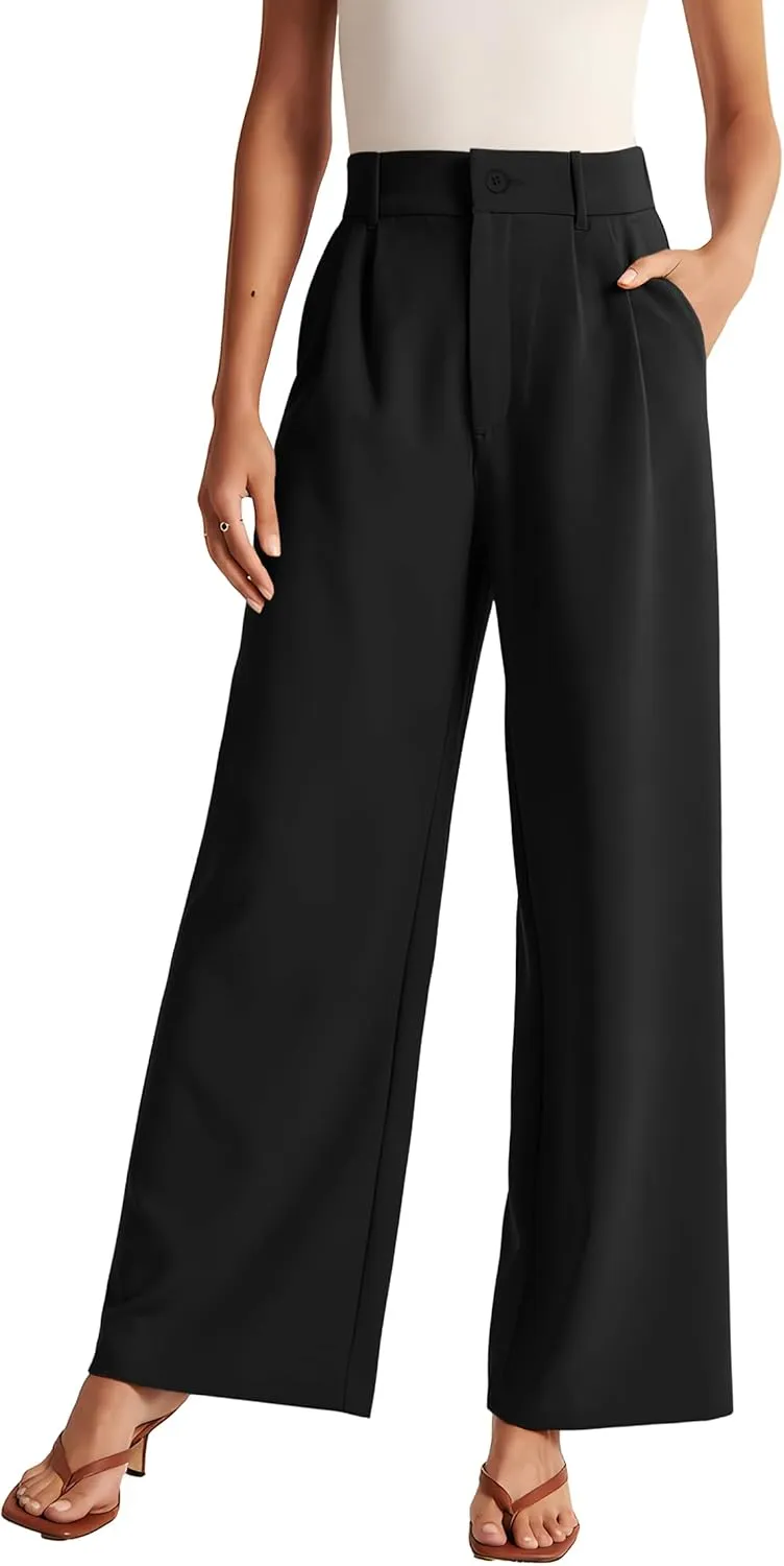 Womens Wide Leg Pants High Waisted Business Casual Summer Dress Pants Palazzo Long Work Trousers with Pockets